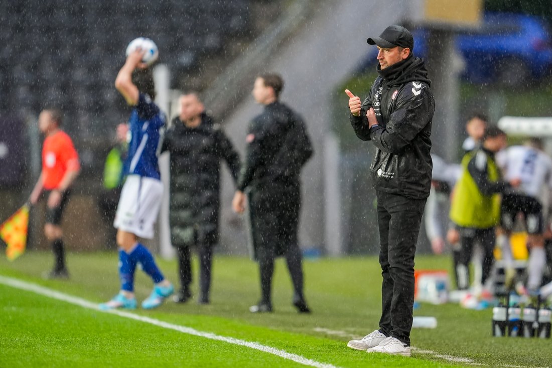 <em>Johannes Moesgaard var fornøyd med veldig mye av det han så på Lerkendal i dag. Foto: Ole Martin Wold / NTB</em>